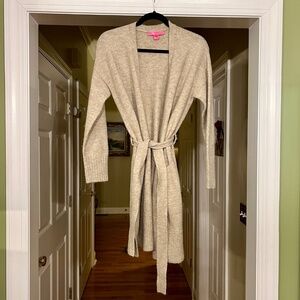 $188 Lilly Pulitzer Macarthy Open Belted Coat Style Cardigan Sweater Camel XS